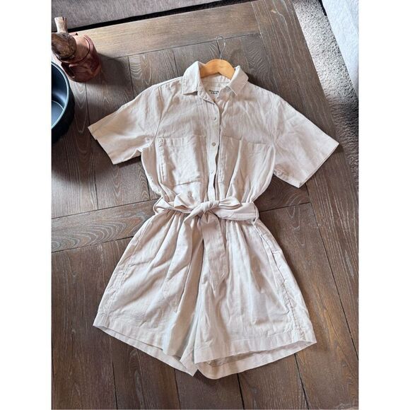 NWOT Abercrombie & Fitch Beige Linen Utility Linen Blend Romper Playsuit in Ston - Picture 8 of 12